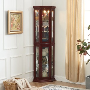 Okak Corner Curio Cabinet with Glass Doors and Adjustable Tempered Glass Shelves, Display Cabinet for Living Room, Kitchen - 1 of 4