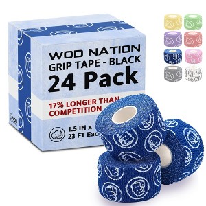 WOD Nation Bulk 24-Pack Weightlifting Hook Grip Tape, Comfortable & Stretchy Athletic Thumb Tape for Exercise (23ft/Roll)- Blue - 1 of 4