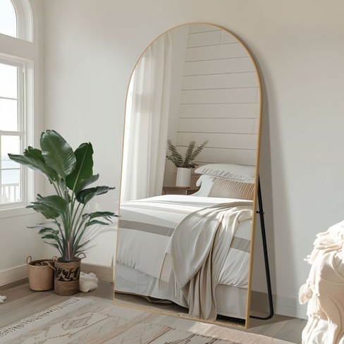 Dovelina Wood Frame Arched Full Length Mirror Leaning Mirror - 71