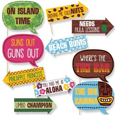 Big Dot of Happiness Funny Luau - Hawaiian Party Photo Booth Props Kit - 10 Piece