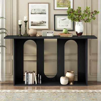 60" Modern Console Table with Arched Base and Lower Shelf for Entryway,Hallway,Living Room,Foyer-Baofuwish
