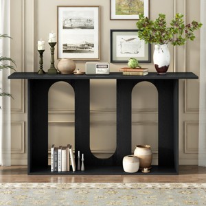 60" Modern Console Table with Arched Base and Lower Shelf for Entryway,Hallway,Living Room,Foyer-Baofuwish - 1 of 4