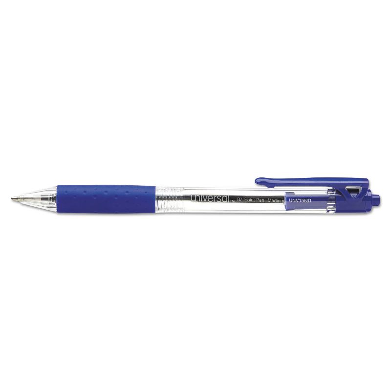 UNIVERSAL Economy Retractable Ballpoint Pen Blue Ink Clear 1mm Dozen 15531, 2 of 9