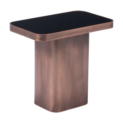 HomeRoots 18" Black And Bronze Glass And Steel Pedestal End Table