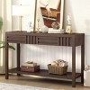 Rectangular Console Table with 2 Storage Drawers,MDF Entryway Table with Ash Veneer,Bottom Open Shelf Organizer for Living Room-Coolbibila - 2 of 4