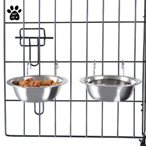 Set of 2 Stainless-Steel Dog Bowls - Cage, Kennel, and Crate Hanging Pet Bowls for Food and Water - 8oz Each and Dishwasher Safe by PETMAKER - 1 of 4