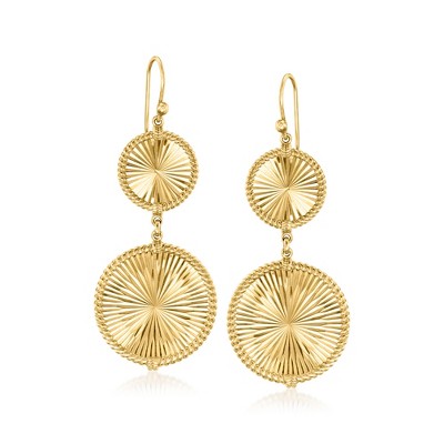 Ross-Simons 18kt Gold Over Sterling Silver Roped-Edge Faceted Circle Drop Earrings