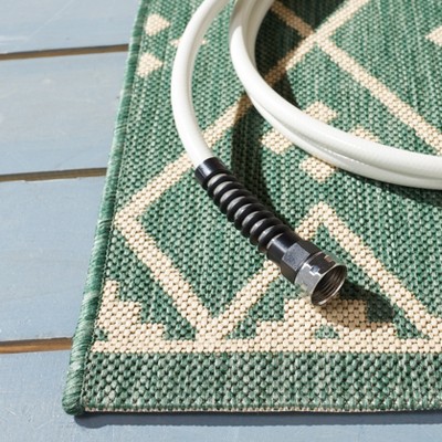Courtyard Dark Green & Beige 6'7" Square Indoor/Outdoor Rug