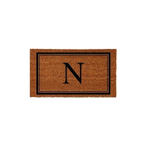 Evergreen Monogram Indoor Outdoor 100% Natural Coir Doormat 28" x 16" |  Letter  "N" - 1 of 4