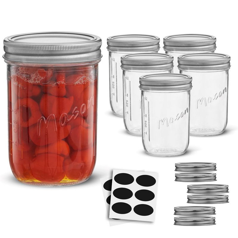 JoyJolt Wide Mason Jars with Airtight Lids, Labels and Measures - 16 oz - Set of 6, 5 of 7