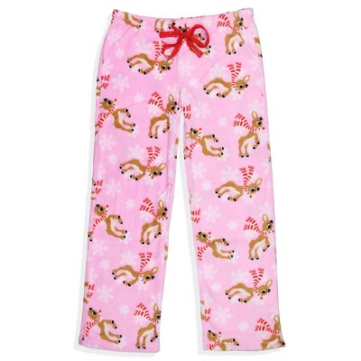 Rudolph The Red-Nosed Reindeer Women's Fleece Plush Sleep Pajama Pants (MD)  Pink