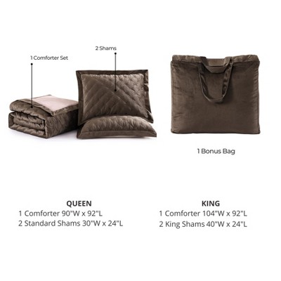 King Dark Brown Velvet Comforter Set with Microfiber Reverse