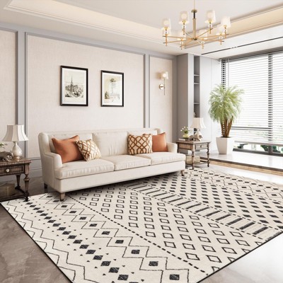 Belffin Moroccan Washable Area Rug. Non-Slip Backing Large Area Rugs 5*8 for Living Room, Bedroom. Black and White Rug Carpet.