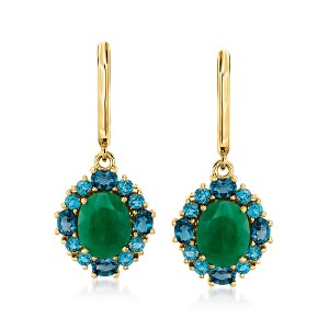 Ross-Simons 5.50 ct. t.w. Emerald and 2.80 ct. t.w. London Blue Topaz Drop Earrings in 18kt Gold Over Sterling - 1 of 4