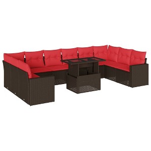 vidaXL 11 Piece Garden Sofa Set with Cushions Poly Rattan - Brown - 1 of 4