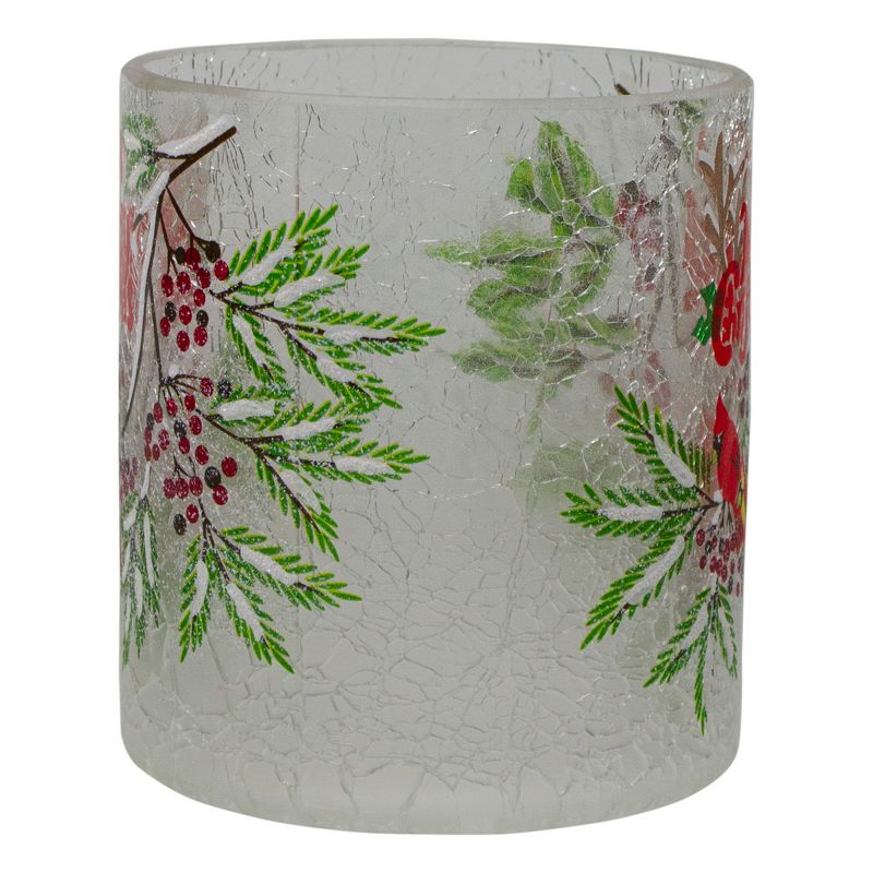 Northlight 8" Hand Painted Christmas Cardinal and Pine Flameless Glass Christmas Candle Holder, 5 of 7
