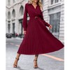 Womens Long Sleeve Dress Collared Surplice Belted Dress with Gather Cuffed Lantern Sleeve V Neck Elegant Formal Dress Pleated Maxi Dress - 4 of 4