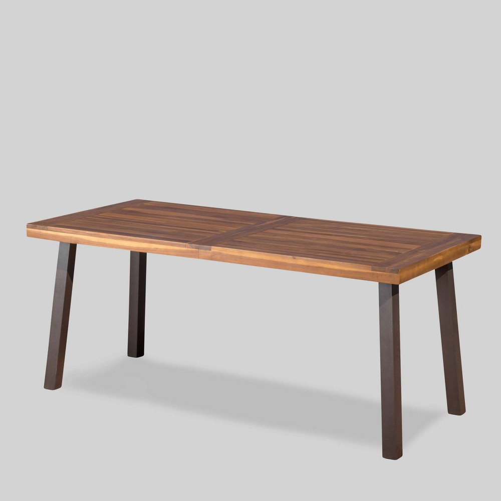 Della Rectangle Acacia Wood Dining Table Teak Finish Christopher Knight Home