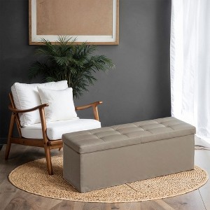 Folding Storage Ottoman Bench, Storage Bench with Flipping Lid, Ottoman with Storage, Faux Leather, 660 lb Load Capacity - 1 of 4