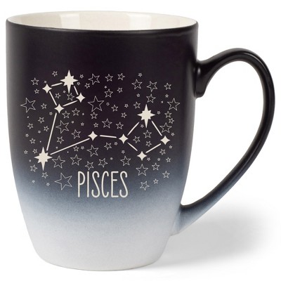 100 North Zodiac Design 10 Ounce Black and White Two Toned Ombre, Comfortably Fits Your Hands, Ceramic Tea Coffee Cup Mug, Pisces