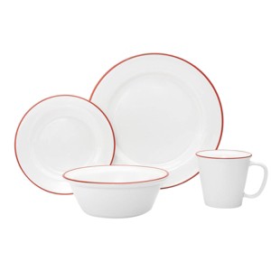 Godinger Silver 16pc Porcelain Bistro Dinnerware Set Red Rim: Dishwasher & Microwave Safe, Service for 4, Solid Pattern - 1 of 4