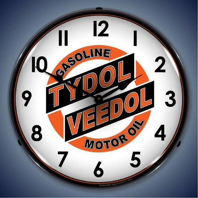 Collectable Sign & Clock | Tydol Veedol LED Wall Clock Retro/Vintage, Lighted - Great For Garage, Bar, Mancave, Gym, Office etc 14 Inches