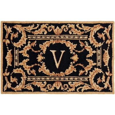 Monogram MON219 Hand Hooked Outdoor Door Mat - Black - 2'6"x4' - Safavieh