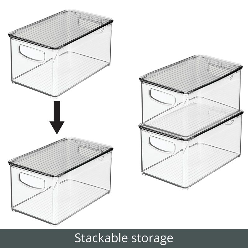 mDesign Stackable Plastic Kitchen Food Storage Bin with Handles and Lid, 2 Pack - 10.67 x 6.16 x 5.2, Clear/Smoke Gray, 3 of 7