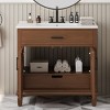 Modern Rattan Bathroom Vanity with Ceramic Sink, Wood Legs Freestanding Bathroom Cabinet for Bathroom-Maison Boucle - 3 of 4