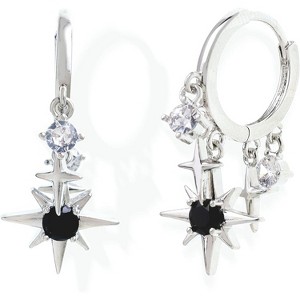 Gold & Silver Starburst Dangle Huggie Earrings - Dainty Celestial Star Rhinestone Drop, Holiday Prom Jewelry Gift - 1 of 4