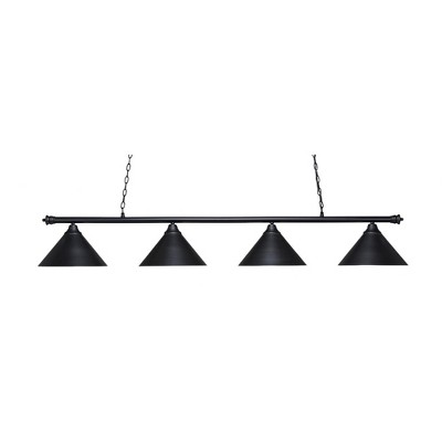 Toltec Lighting Oxford 4 - Light Island Pendant Light in  Matte Black with 14” Matte Black Cone Metal Shade  Shade