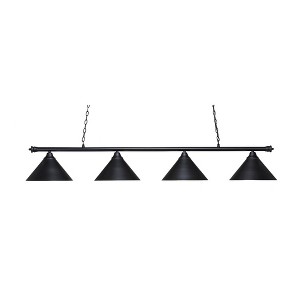 Toltec Lighting Oxford 4 - Light Island Pendant Light in  Matte Black with 14” Matte Black Cone Metal Shade  Shade - 1 of 1