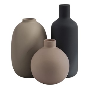 Itopfox Set of 3 Ceramic Vases Neutral Beige Gray Matte Finish Minimalist Japandi Style for Table Living Room Shelf Entryway 9in 7in 5in - 1 of 4