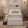 Bed Frame with Storage Headboard, Girls Bed Frame with 2 Drawers, Boucle Upholstered Platform Bed with Bookcase - 2 of 3