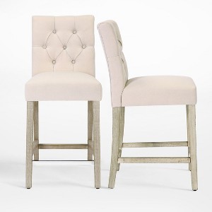 WestinTrends 24" Linen Fabric Tufted Counter Stool (Set of 2) - 1 of 4