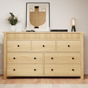 Garvee Fluted 7 Drawer Dresser, 7 Chest of Drawers with Fluted Design, 54" Wide Wooden Dresser Organizer for Bedroom Living Room Nursery - 1 of 4