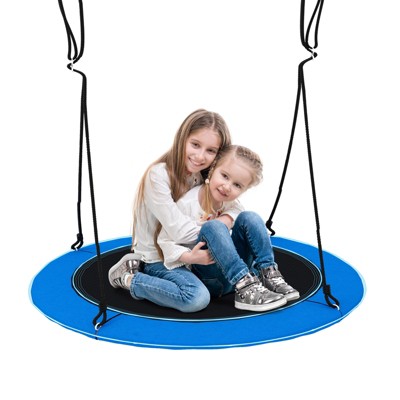 Tangkula 40" Flying Saucer Tree Swing 660 lbs Capacity Outdoor Swing with Multi-colored LED Lights - 3/8 Light Modes Hanging Round Swing Rainbow/Navy Blue