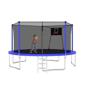 NAYSAYE Trampoline 14FT for Sports Fitness with Safety Net and Ladder for Indoor and Outdoor Fun, Blue, 168.11"*107.87"*134.58" - 1 of 4