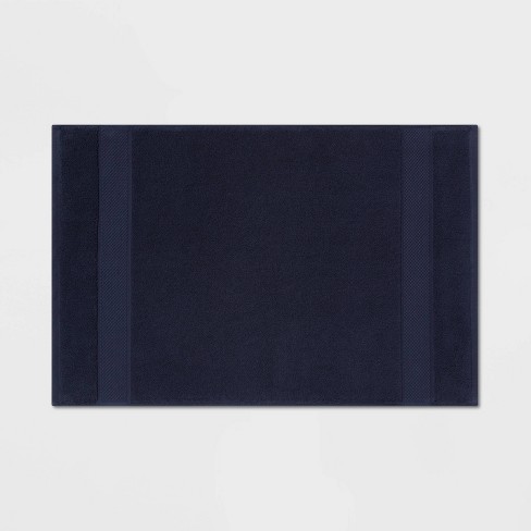 Navy Bath Mat Super Absorbent Floor Mat, Thin Cut to Fit Bathroom