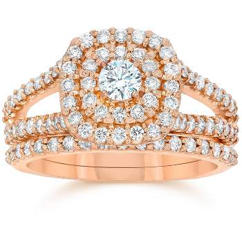 Pompeii3 1 1/10ct Diamond Cushion Halo Engagement Wedding Ring Set 10k Rose Gold
