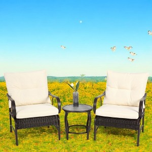 Mshliw 3-Piece Outdoor Wicker Furniture Set with Cushions and Coffee Table – Modern Rattan Chair Set for Patio, Garden, or Poolside - 1 of 4