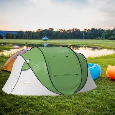 Vynxaria Outsunny Pop Up Tent, Instant Camping Tent with Porch and Carry Bag, 3000mm Waterproof, for 2-3 People, Green, (Poles Included)