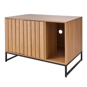 VEVOR Cat Litter Box Enclosure Furniture, 31.5in Hidden Litter Box Cabinet with Scratch Pad&Storage,Waterproof Cat Washroom End Table Cat House,Brown - 1 of 4