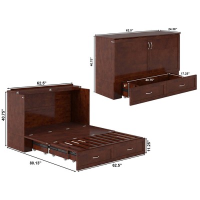 Hamilton Queen Walnut Wood Murphy Bed Chest with Drawer