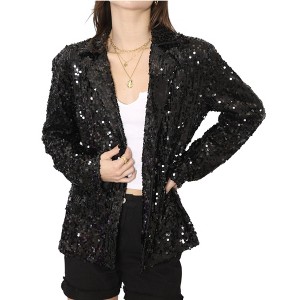 Anna-Kaci Women's Glitter Long Sleeve Open Front Sparkle Party Blazer Jacket - 1 of 4