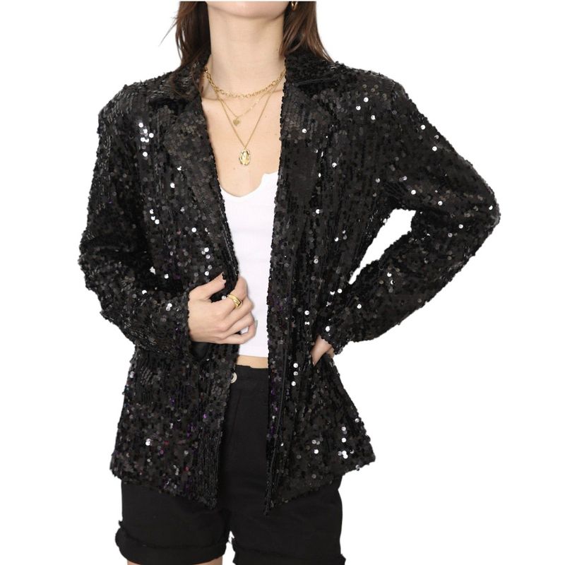 Anna-Kaci Women's Glitter Long Sleeve Open Front Sparkle Party Blazer Jacket, 1 of 7