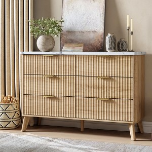 Fluted Dresser for Bedroom with 6 Deep Drawers, 47.2 in Wide Modern Chest of Drawers, Wooden Dresser TV Stand, Curved Profile Design, for Living Room - 1 of 4