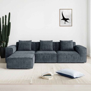 3-Seat Combo Modular Sofa for Living Room, Sectional Sofa with Ottoman, Sofa with Corduroy Fabric and Foam Filling-Baofuwish - 1 of 4