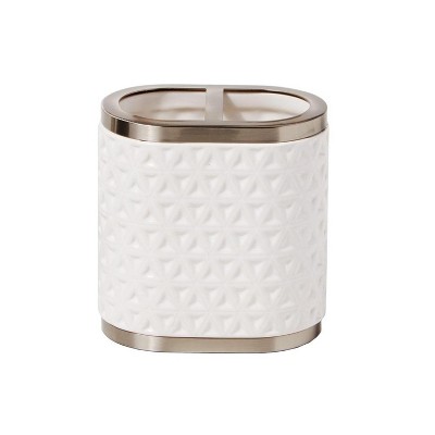 Saturday Knight Ltd Geo Embossed Pattern Bath Toothbrush Holder - 4.24x2.67x4.18", Natural