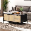 Farmhouse Rattan Coffee Table, Modern Center Table 2 Drawers Storage Cabinet and Open Shelf, Rectangle End Table with Metal Frame for Living Room - 4 of 4